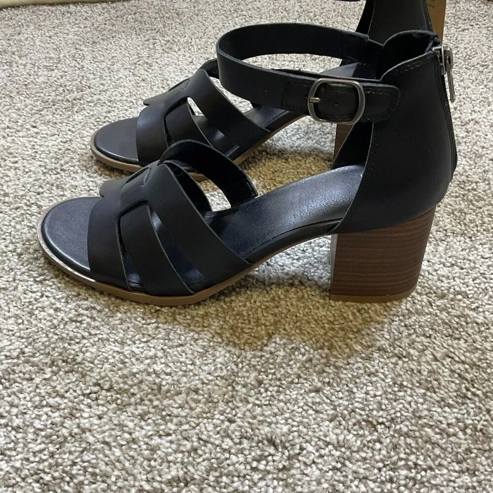 New Frye & Co Womens Hollins‎ Heeled Sandals Black Size 10 Open Toe Ankle Strap